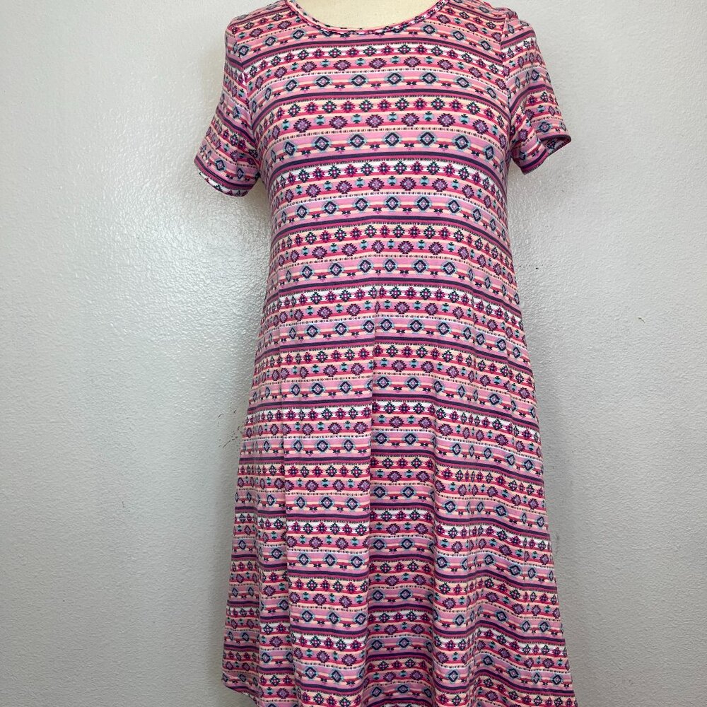 NWOT WOMEN'S LULAROE‎ JESSIE PINK AZTEC SOUTHWESTERN PRINT DRESS POCKETS XS